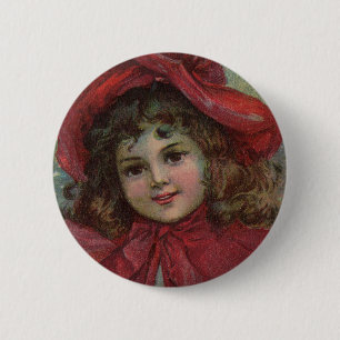 Christmas Victorian Child Red Hat Girl Portrait Ar 2 Inch Round Button