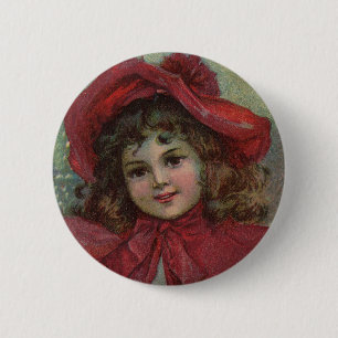 Christmas Victorian Child Red Hat Girl Portrait Ar 2 Inch Round Button