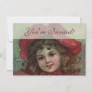 Christmas Victorian Child Red Hat Girl Portrait Ar Invitation