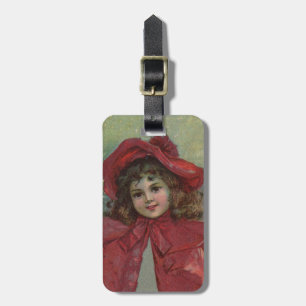 Christmas Victorian Child Red Hat Girl Portrait Ar Luggage Tag