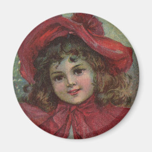 Christmas Victorian Child Red Hat Girl Portrait Ar Magnet