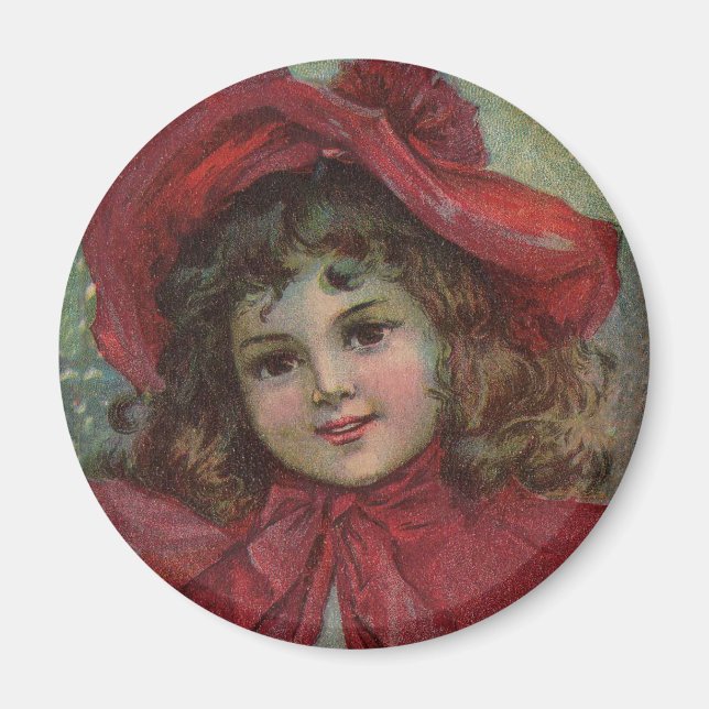 Christmas Victorian Child Red Hat Girl Portrait Ar Magnet (Front)