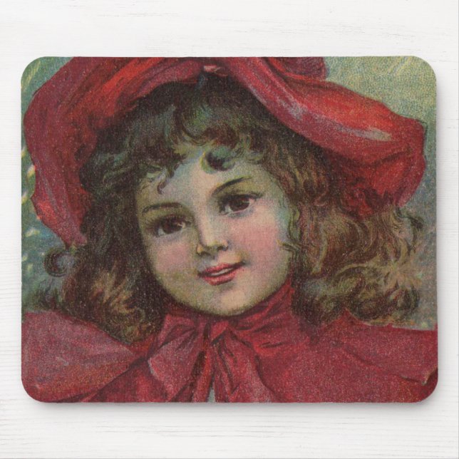 Christmas Victorian Child Red Hat Girl Portrait Ar Mouse Pad (Front)