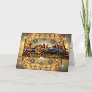 Christmas Victorian Elegant Train Steampunk Whimsy Holiday Card