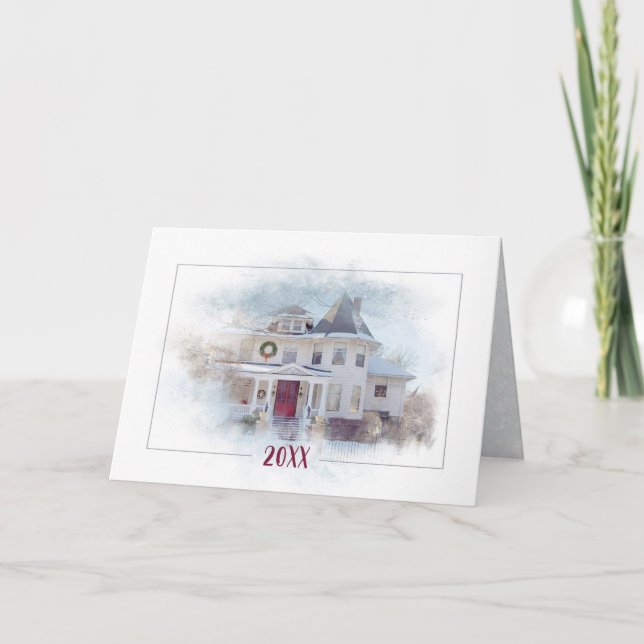 Christmas Victorian House With Year Card (Front)