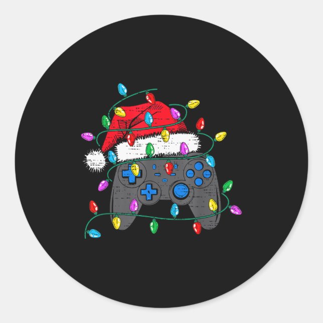 Christmas Video Game Controller Hat Santa Gamer Bo Classic Round Sticker (Front)