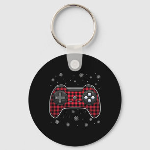 Christmas Video Game Controller Red Plaid Gamer Bo Keychain