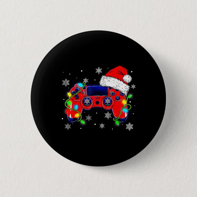 Christmas Video Game Controller Santa Hat Gamer Bo 2 Inch Round Button (Front)