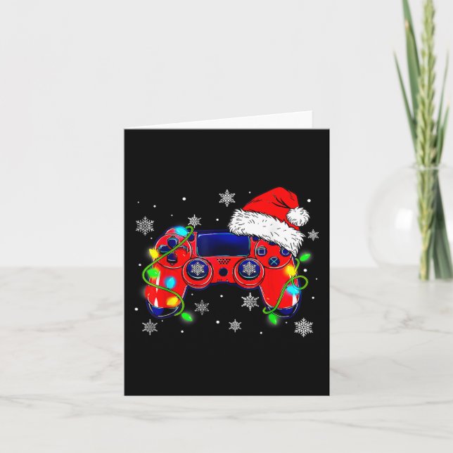 Christmas Video Game Controller Santa Hat Gamer Bo Card (Front)