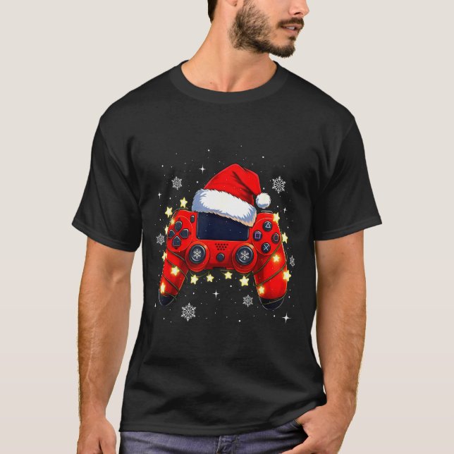 Christmas Video Game Controller Santa Hat Gamer Bo T-Shirt (Front)
