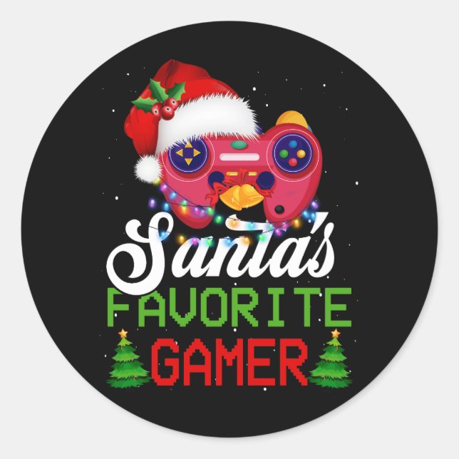 Christmas Video Gamer Santa's Favourite Gamer Game Classic Round Sticker (Front)