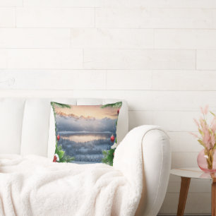 Christmas Vignette with Snow, Ice, and Lights Throw Pillow