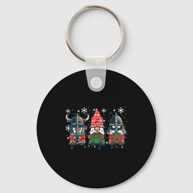 Christmas Viking Gnomes Funny Nordic Xmas Men Wome Keychain (Front)