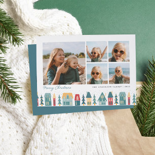 Christmas Village 5 Photo Collage Holiday Card