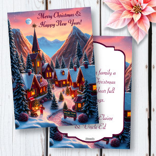 Christmas Village and Church in the Mountains Holiday Card