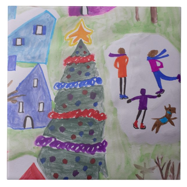 Christmas Village Ceramic Tile (Front)
