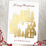 Christmas Village Foil Holiday Card<br><div class="desc">A little Christmas village nestled in the snow.  Personalize by changing the greeting and from name.  Original art by Nic Squirrell.</div>