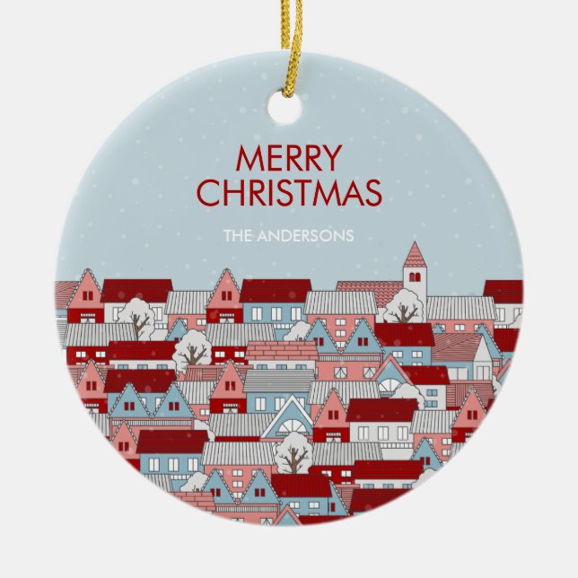 Christmas Village Holiday Ceramic Ornament (Front)
