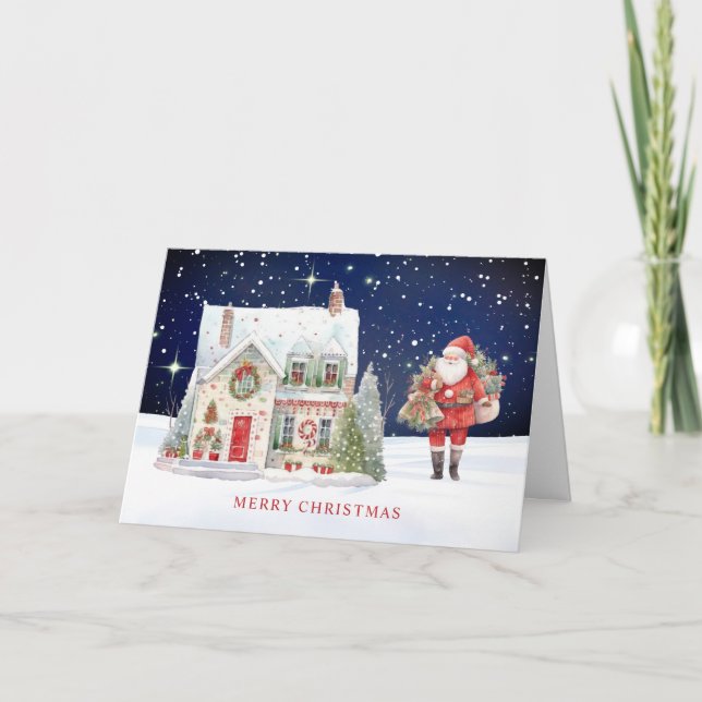 Christmas Village House Santa Card (Front)