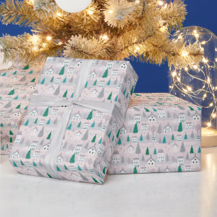 Christmas Village Houses Trees Christmas Wrapping Paper