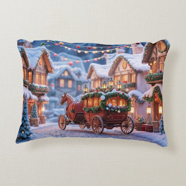 Christmas Village illustration Accent Pillow (Back)
