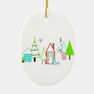christmas village mid century modern ceramic ornament