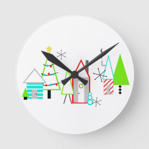 christmas village mid century modern round clock
