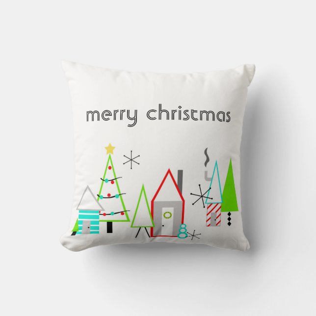 christmas village mid century modern throw pillow (Front)