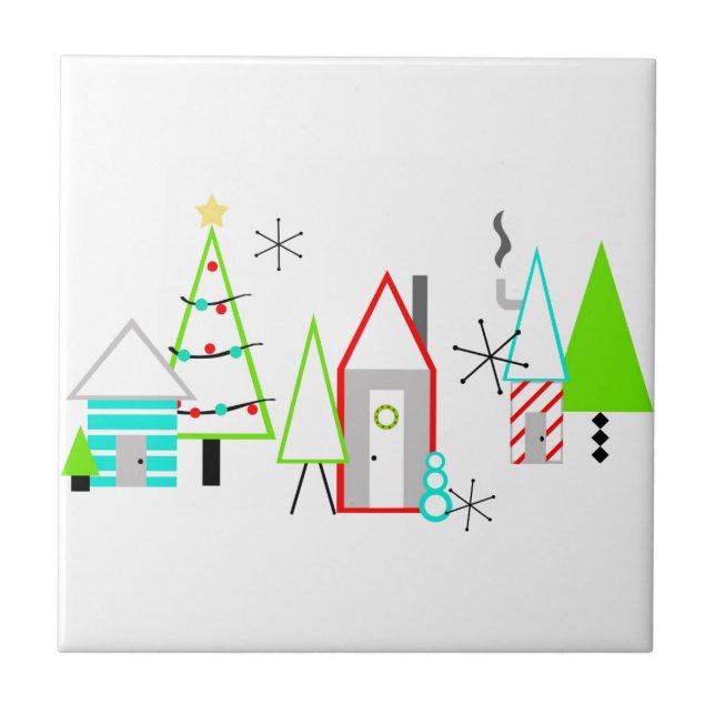 christmas village mid century modern tile (Front)