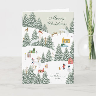 Christmas Village Non Photo Green Holiday Card