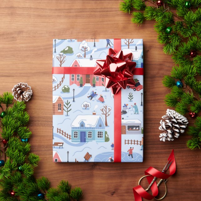 Christmas Village People Pattern  Wrapping Paper (Holiday Gift)
