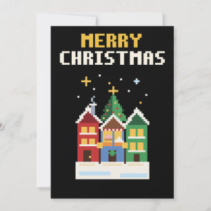 Christmas Village Pixel Art Christmas Card