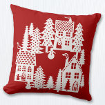 Christmas Village Red and White Throw Pillow<br><div class="desc">A little Christmas village nestled in the snow.  Original art by Nic Squirrell.</div>