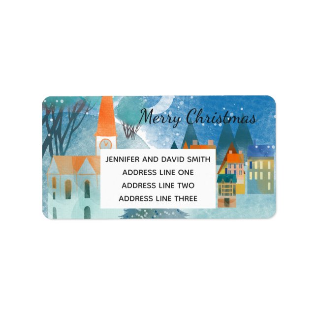 Christmas Village Scene Custom Typography Label (Front)