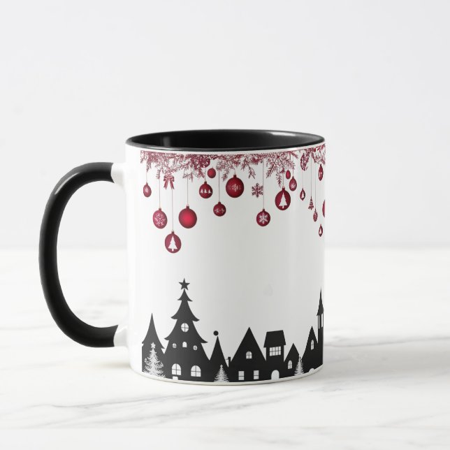 Christmas Village Silhouette – Red Ornaments  Mug (Left)