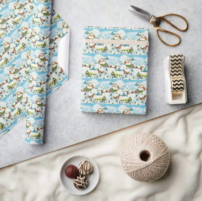 Christmas Village Snow Retro vintage christmas Wrapping Paper (Crafts)