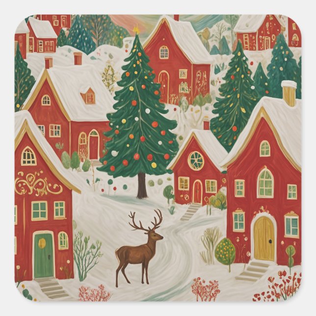 Christmas Village Square Sticker (Front)