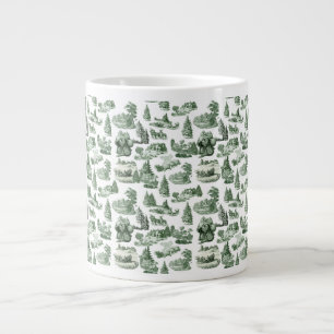 Christmas Village Themed Green Toile Design Large Coffee Mug