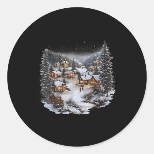 Christmas Village Town Holiday Winter Scene Festiv Classic Round Sticker