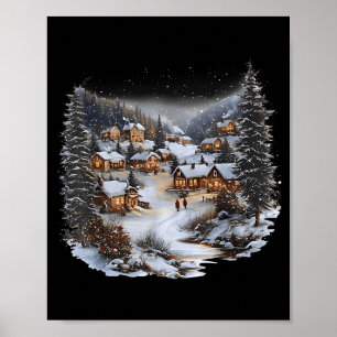 Christmas Village Town Holiday Winter Scene Festiv Poster