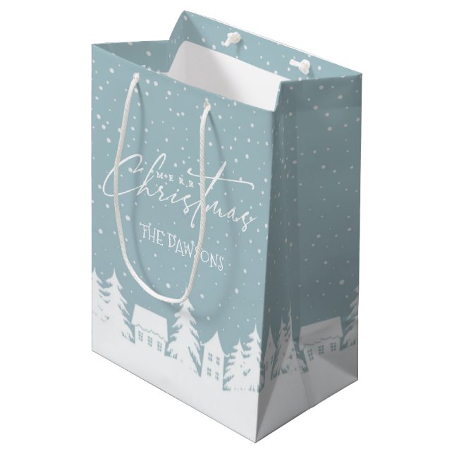 Christmas Village Winter Snow Holiday Gift Bag (Front Angled)