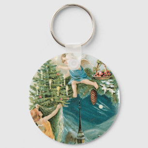 Christmas Village with Angels Keychain