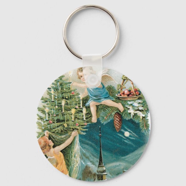 Christmas Village with Angels Keychain (Front)