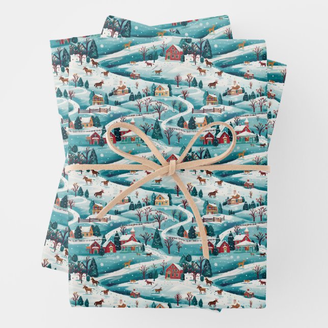Christmas Village Wrapping Paper (In situ)