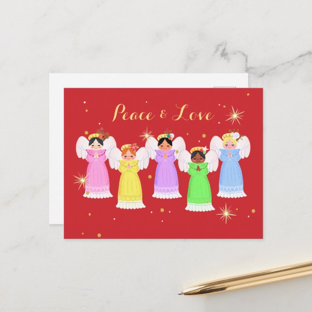 Christmas Vintage Angels Postcard (Front/Back In Situ)
