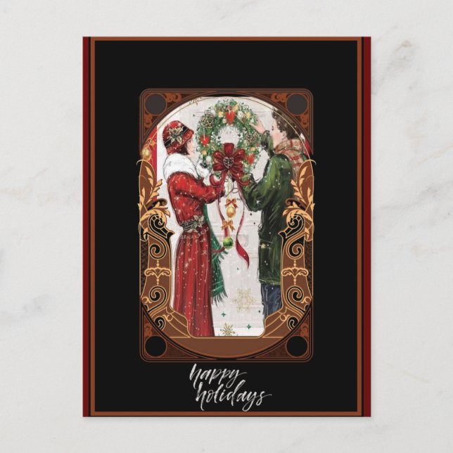 Christmas Vintage Art Deco Couple Postcard (Front)