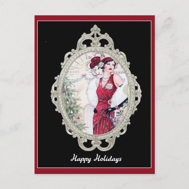 Christmas Vintage Art Deco Elegant Woman Postcard (Front)
