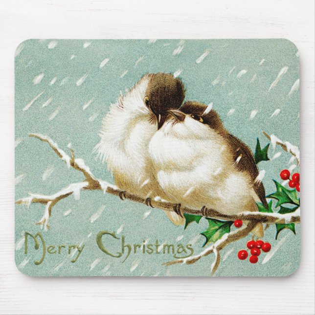 Christmas vintage birds merry retro  mouse pad (Front)