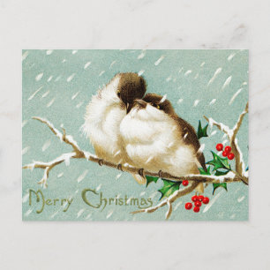 Christmas vintage birds merry retro   postcard