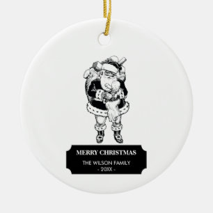 Christmas Vintage Black White Santa & Baby Ceramic Ornament